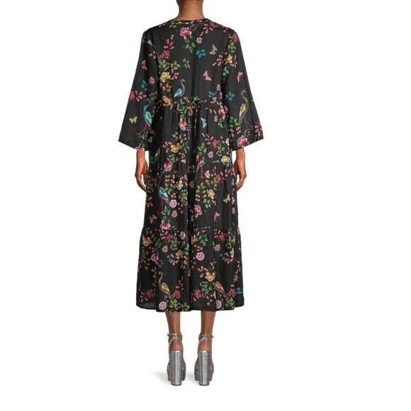 Johnny Was Womens Floral Tiered Embroidered V-Neck Boho Midi Dress Black Size XL - Picture 2 of 16